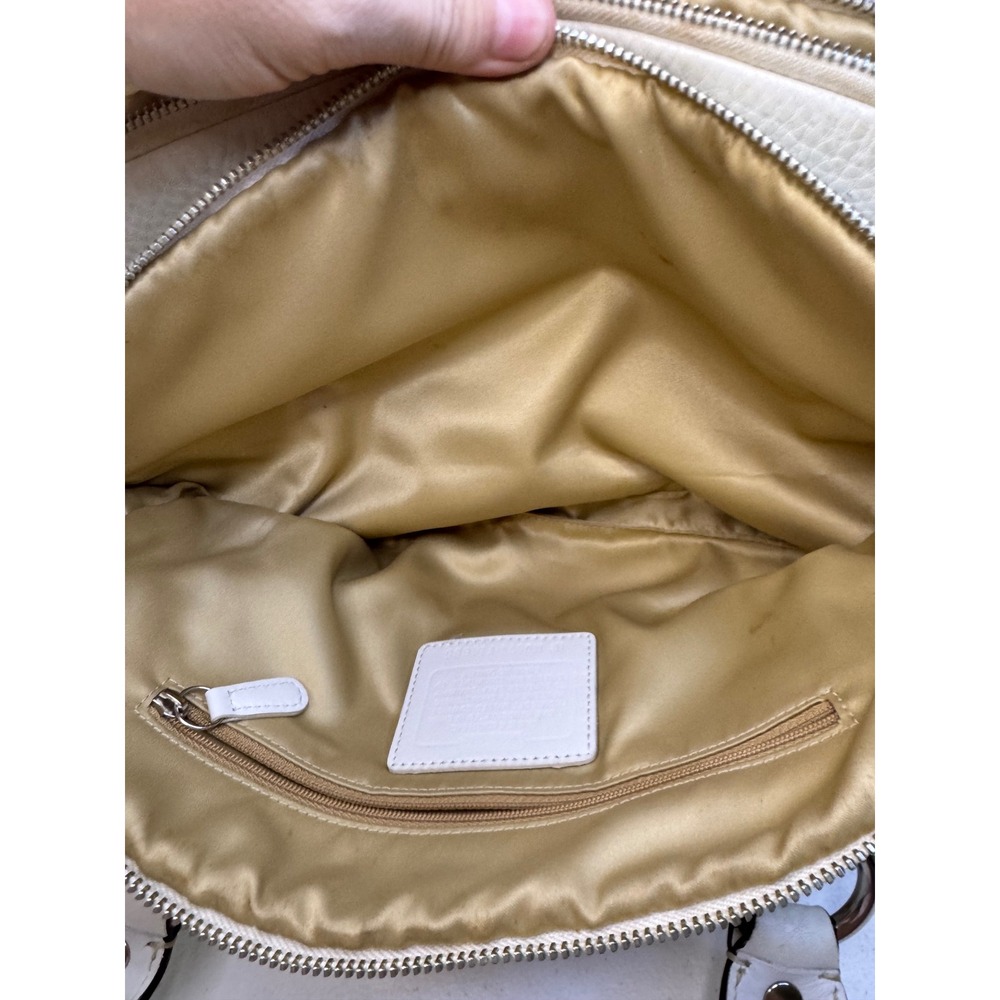 Coach Leather Satchel Handbag Cream Pebble Grain Silver Hardware Top Zip Vintage - Picture 14 of 16
